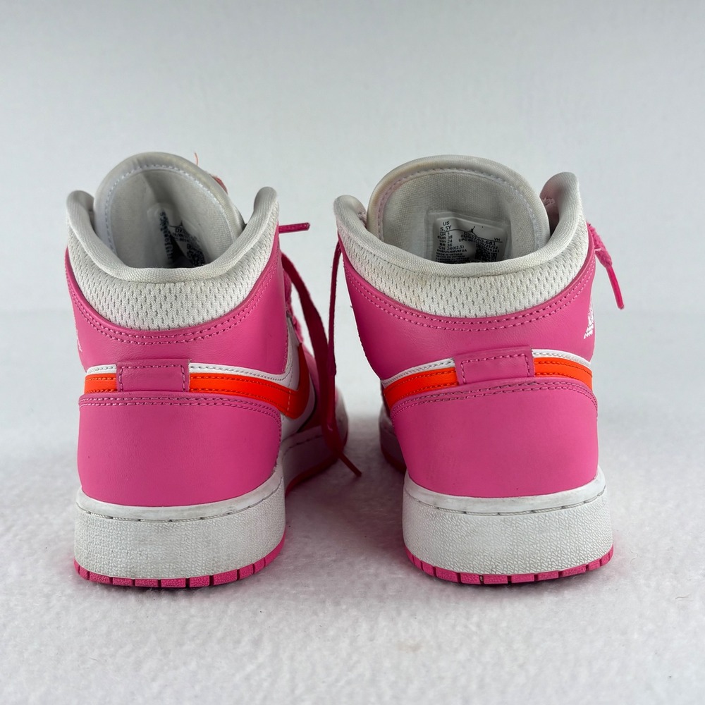 Nike Air Jordan 1 Mid GS Pink Orange White Sneakers Sz 5.5 Y Streetwear Retro - Picture 6 of 10